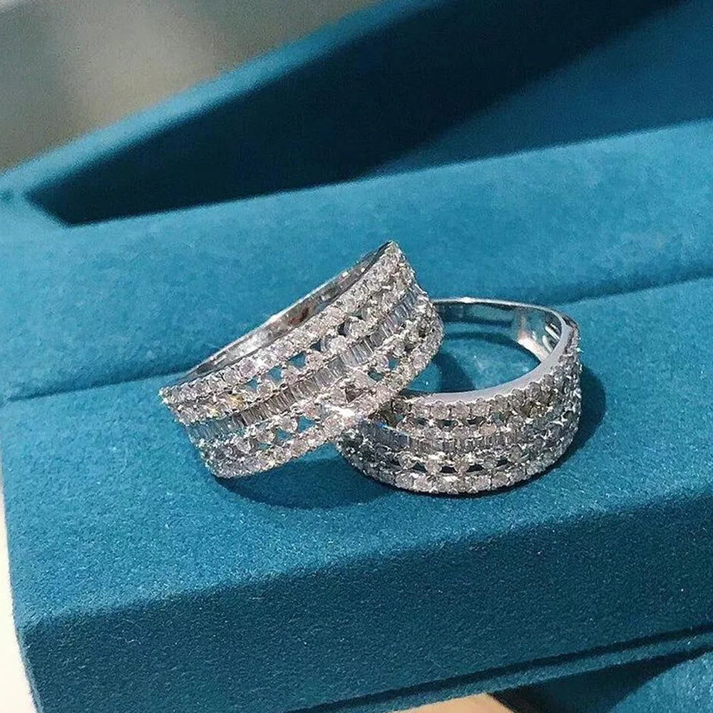 F1442 Luxury White Gold Diamond Ring Baguette Cut Natural G Color Women's Wedding Jewelry