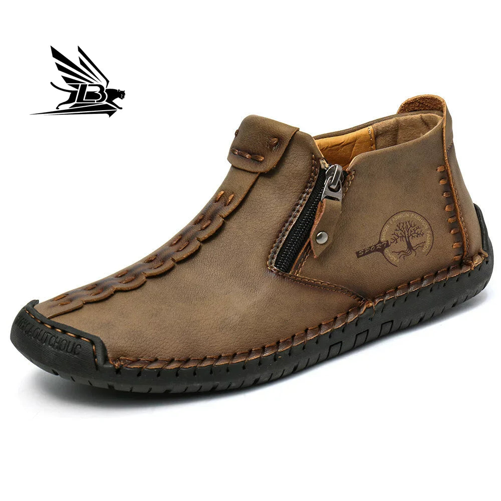 Men's for Martin Western Style Boots Fall/Winter New Large Size Zipper Hand-Sewn Tooling for Outdoor Leisure