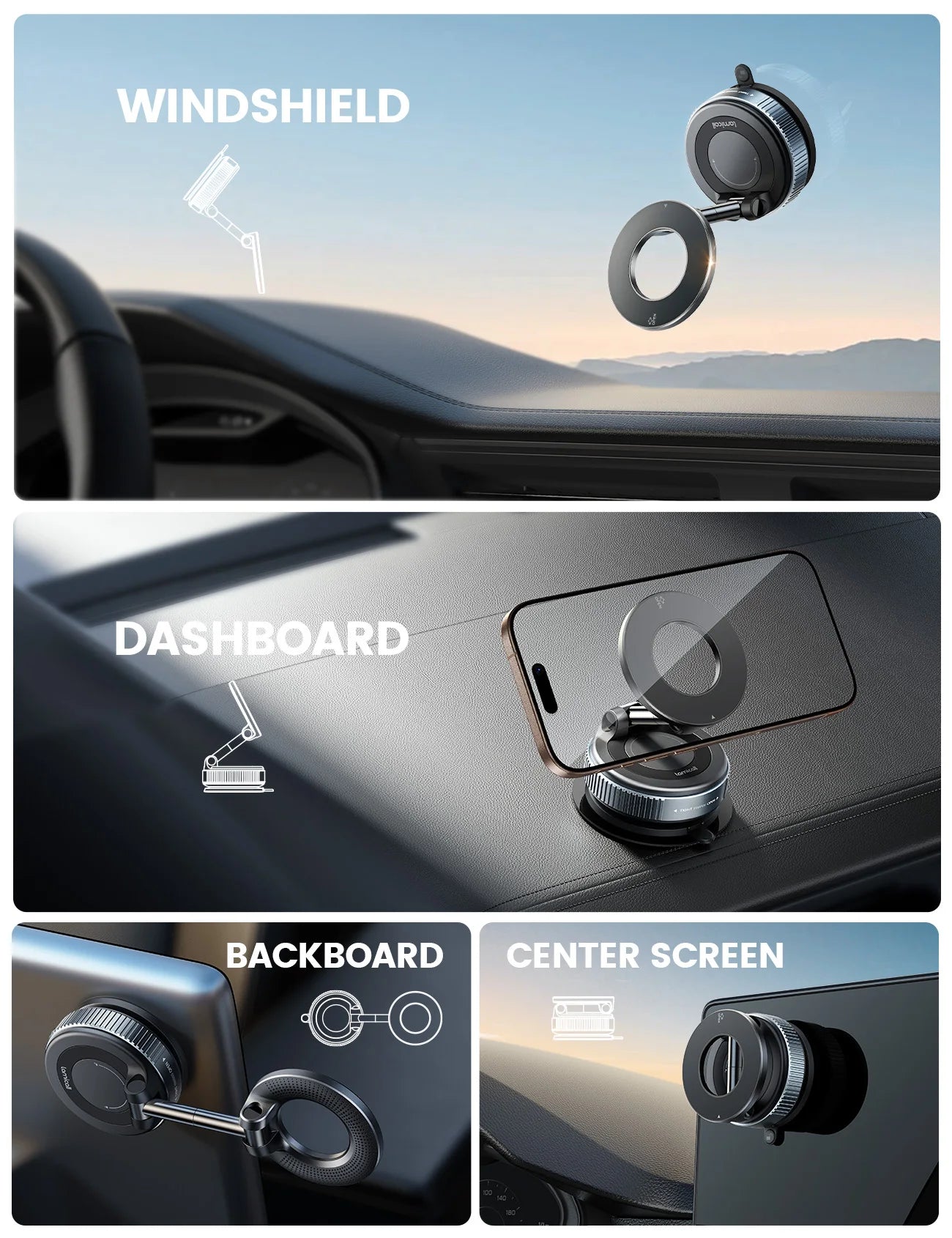 Lamicall STCD10 Strong Suction Cup Car Phone Holder Mount Dashboard Windshield Stand Adjustable Long Arm Bracket for Truck SUV