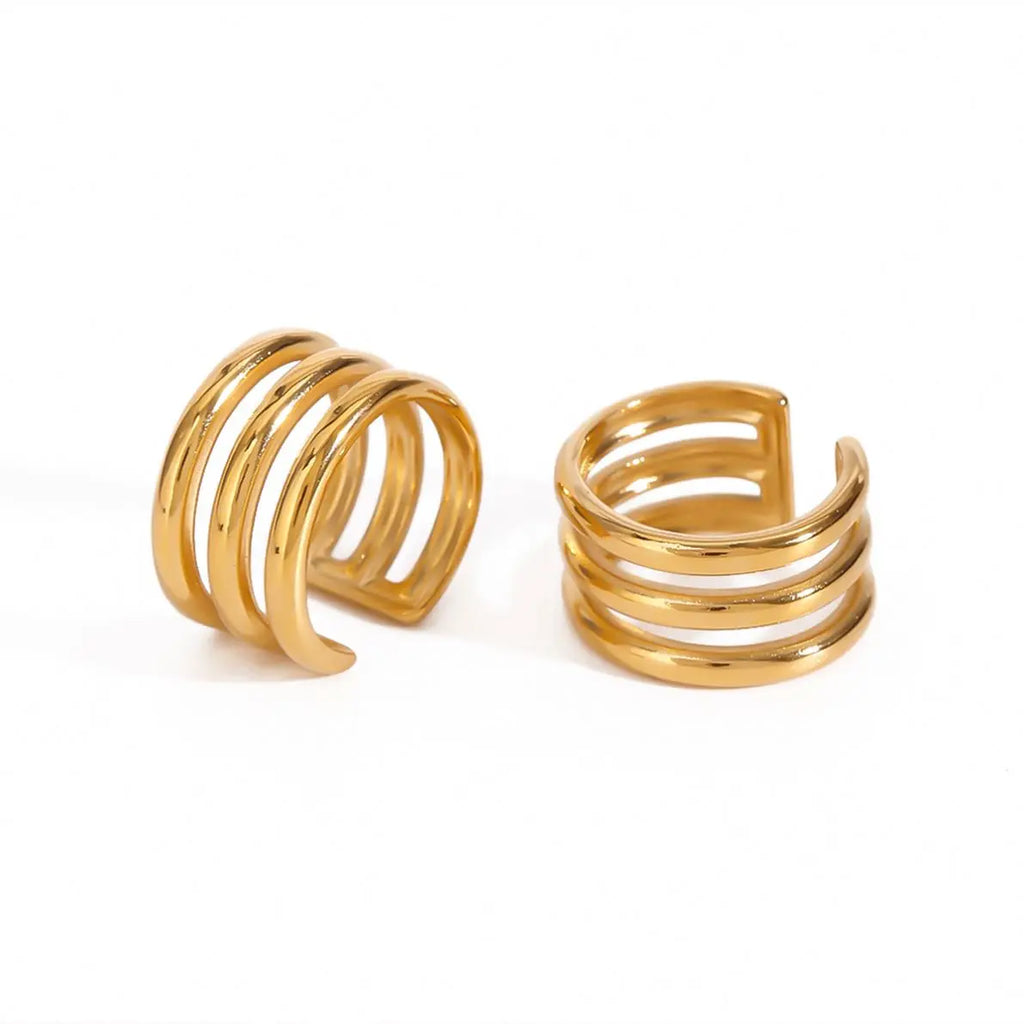 Minimalist CC Shape Waterproof No Piercing  PVD 18k Real Gold Plated Stainless Steel Ear Cuff Clip