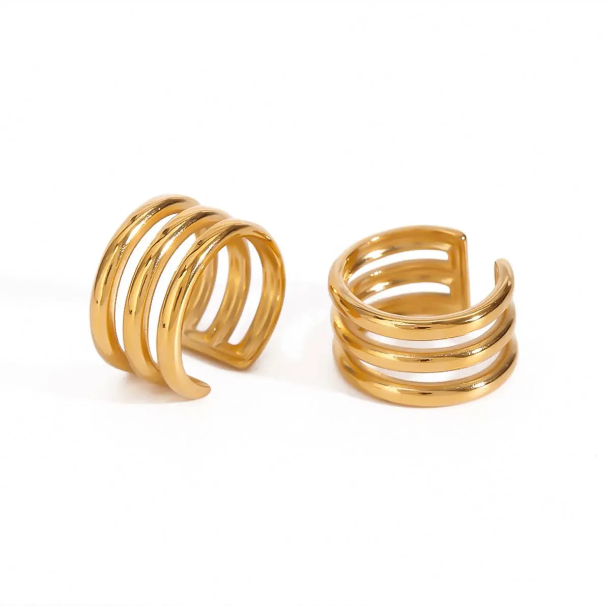 Minimalist CC Shape Waterproof No Piercing  PVD 18k Real Gold Plated Stainless Steel Ear Cuff Clip