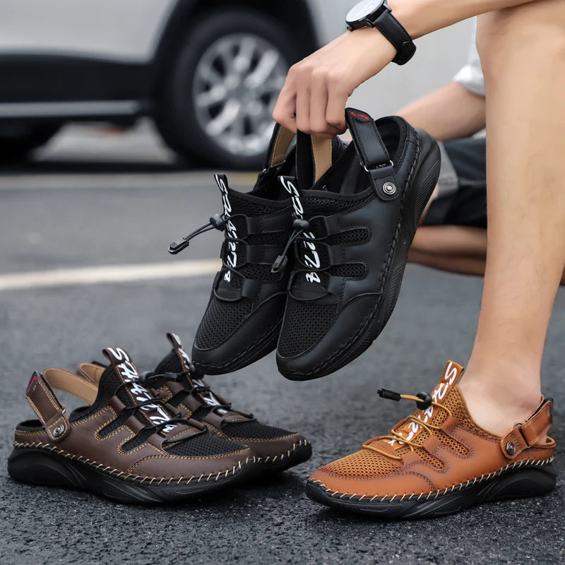 Summer Water Sports Light Weight Genuine Leather Sandals Beach Casual Buckle Men Shoes