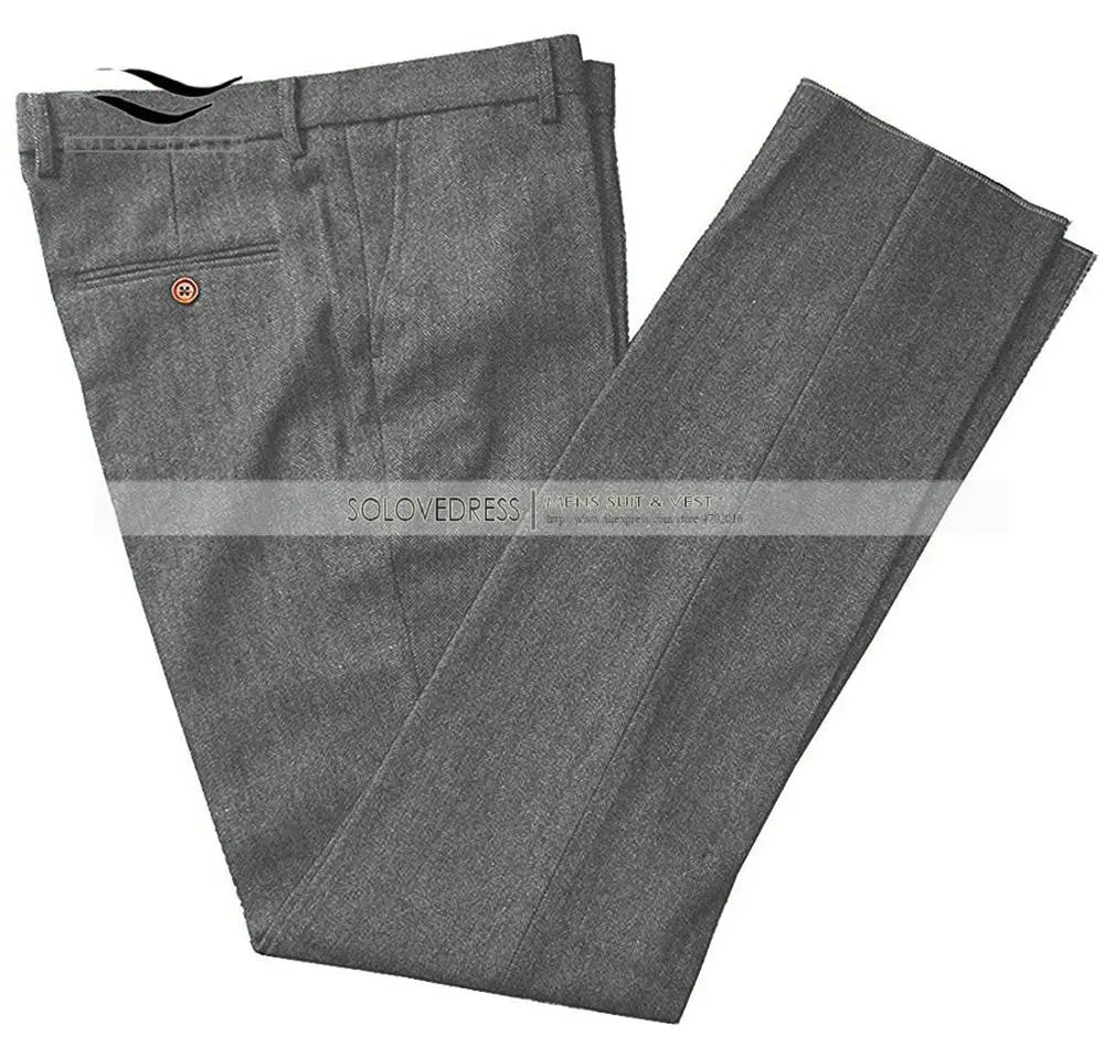 Classic mens pants Tweed Herringbone pants men dress pants Casual suit Trousers for wedding party Tailored Fit Brown Pants