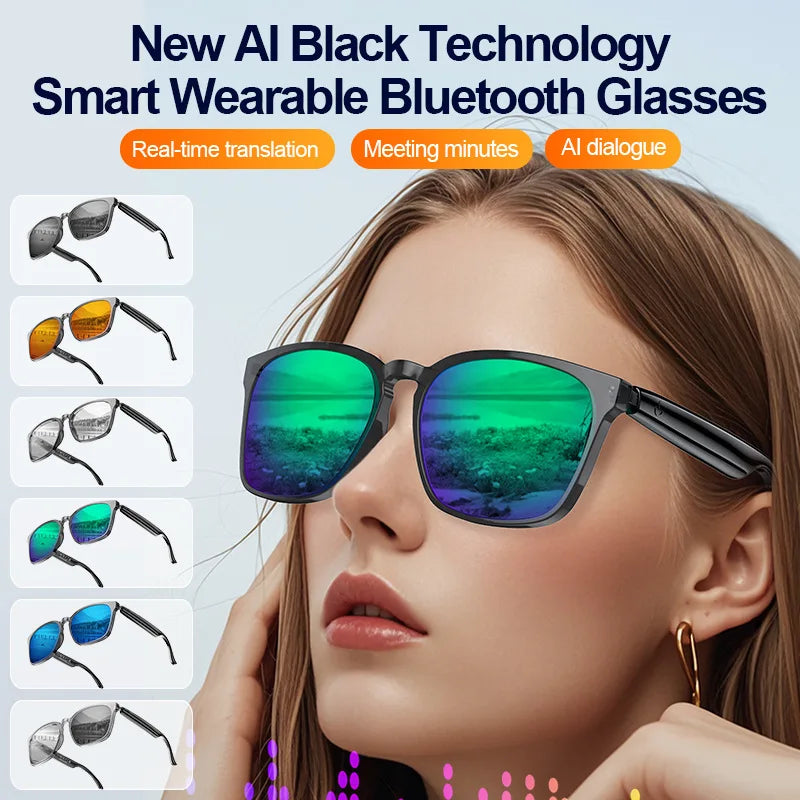 Smart Bluetooth Glasses Anti Blue Light AI Translation Music Call Open Ear Headphones