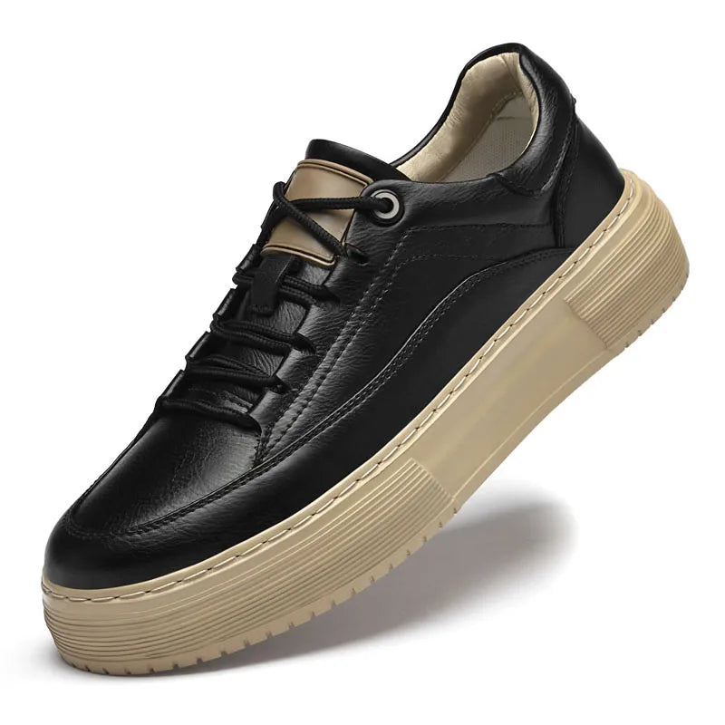 Factory Supply Men Shoes Sneakers Breathable 4 Seasons Board Shoes Casual Sneakers Leather Handmade Height Increase Shoes