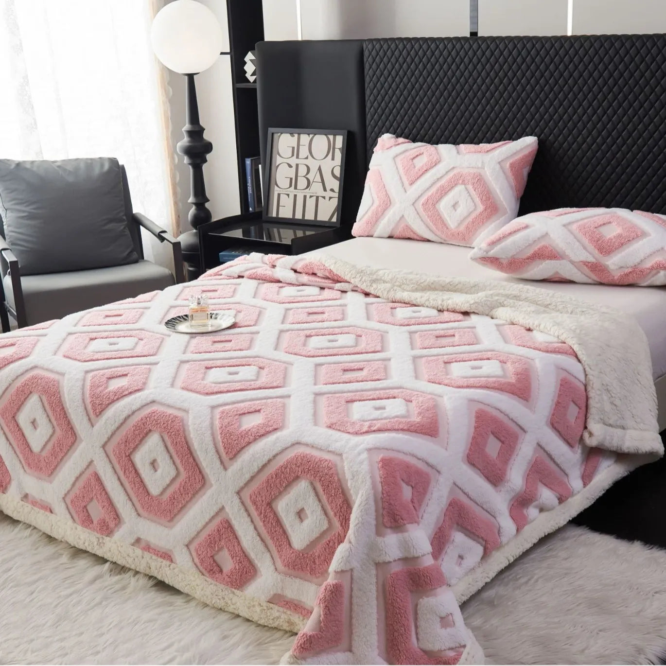 100% Polyester Luxury Jacquard Blanket Diamond Knitted Shawl Printed Geometric Design Four Seasons Use Extra-Large/Large Size