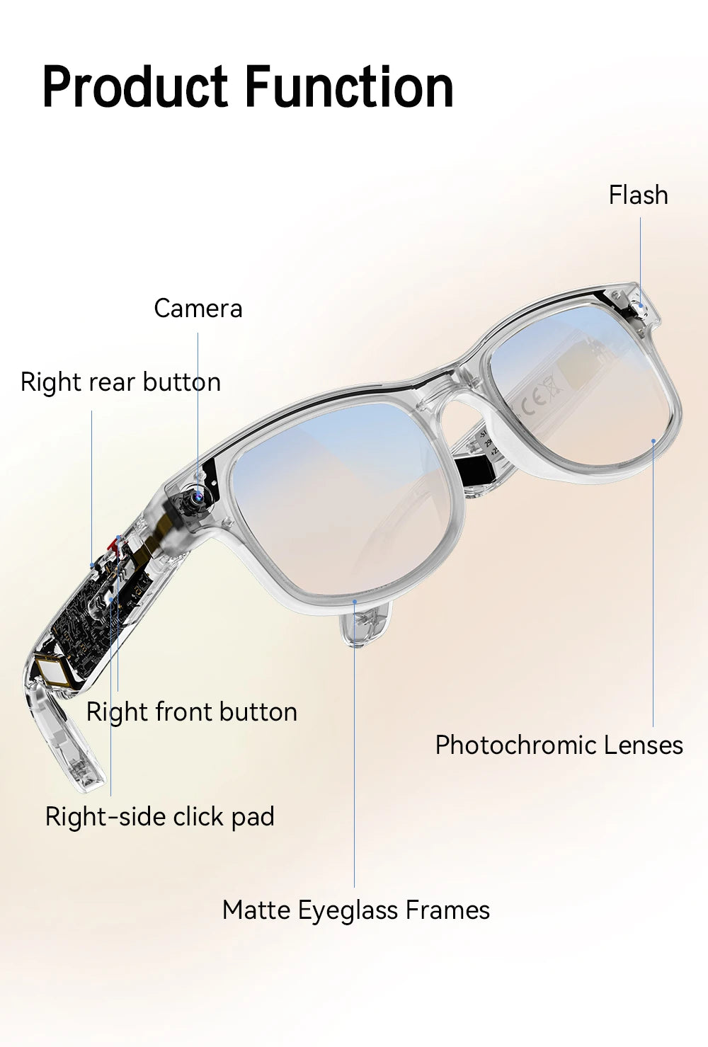 G2 Real-Time Translator Smart Glasses AI Voice Translation 8MP Camera for 32GB Music Player Wireless-Charge for Travel