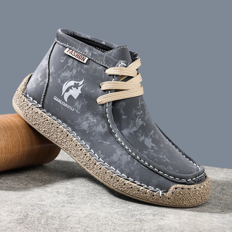 Factory Supply Accept OEM Service Handmade Stitched Microfiber Leather Comfortable Slip-On Middle Top Men Casual Sneaker Boots