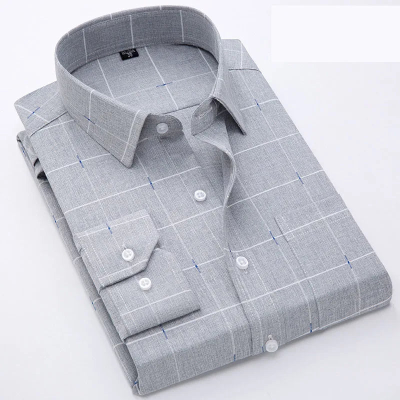 6997-SKAZI-hemp Men's Silk Long Sleeve Non-ironing Shirt Men's Autumn Casual Large Size Long Sleeve