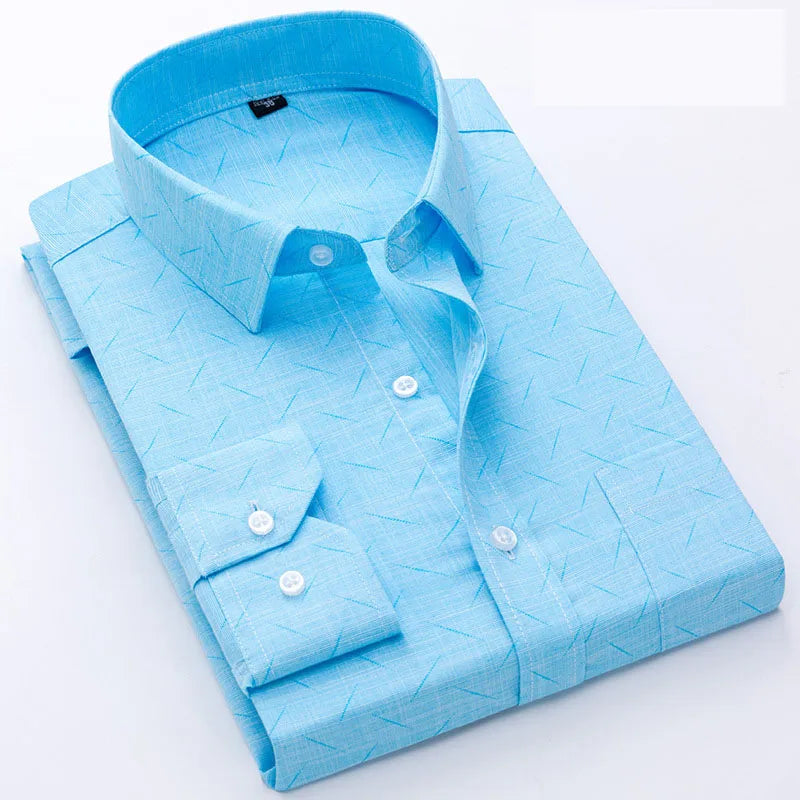 6997-SKAZI-hemp Men's Silk Long Sleeve Non-ironing Shirt Men's Autumn Casual Large Size Long Sleeve