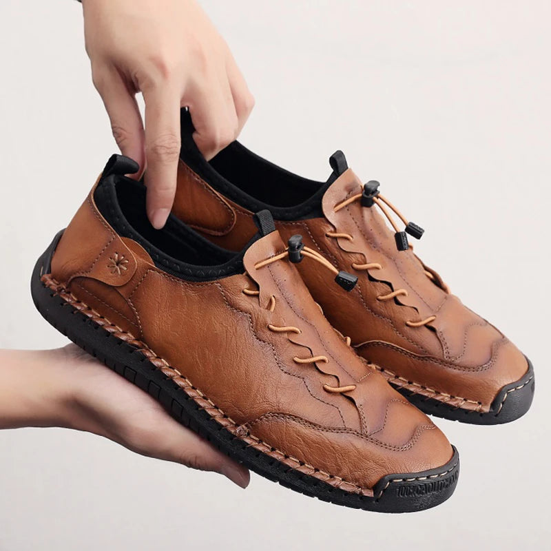 Factory Supply Custom LOGO Service Large Size Hand Made Stitched Casual Men Lace up Walking Driving Shoes