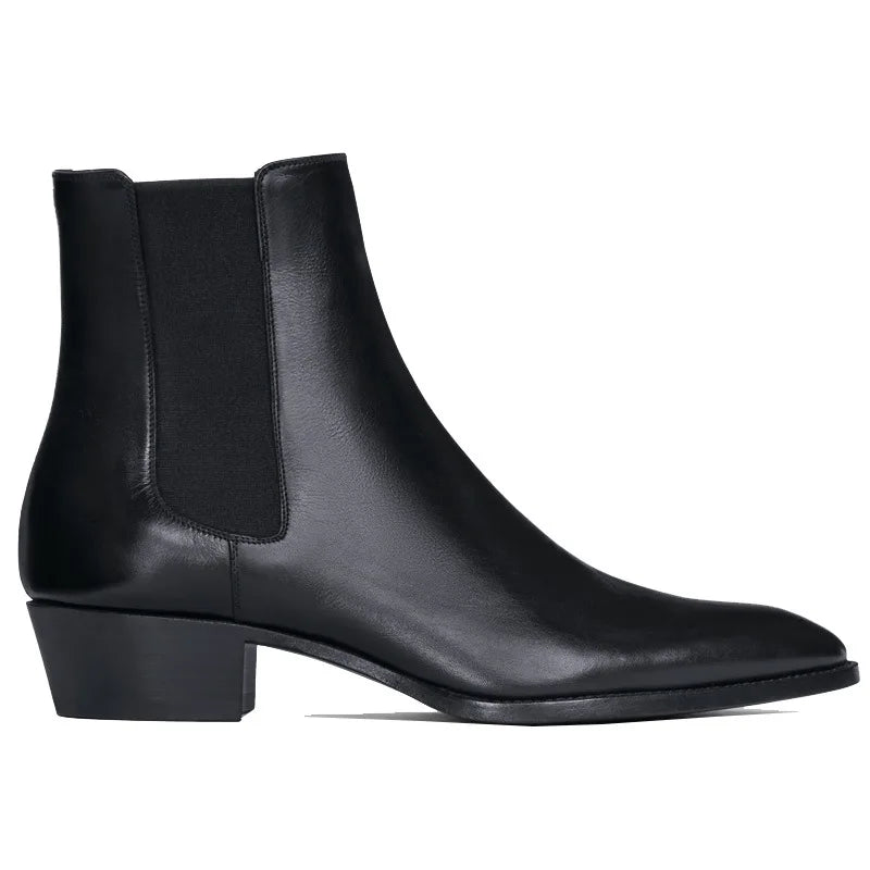 2025 Summer Cross-Border Export Men's Genuine Leather Chelsea Boots Pointed Toe Business Style High-Top Slip-On for Winter