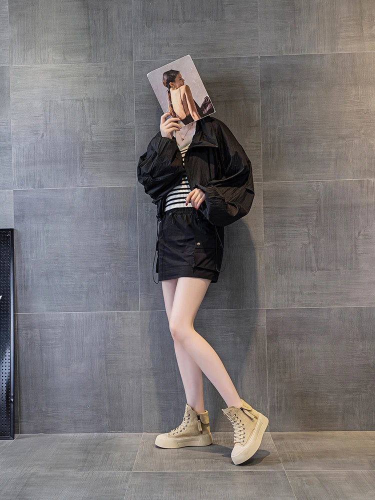 spot Autumn New Creative Lace-up Casual High-Top Sneakers Women Thick-Soled Breathable Lightweight Height Increasing Versatile