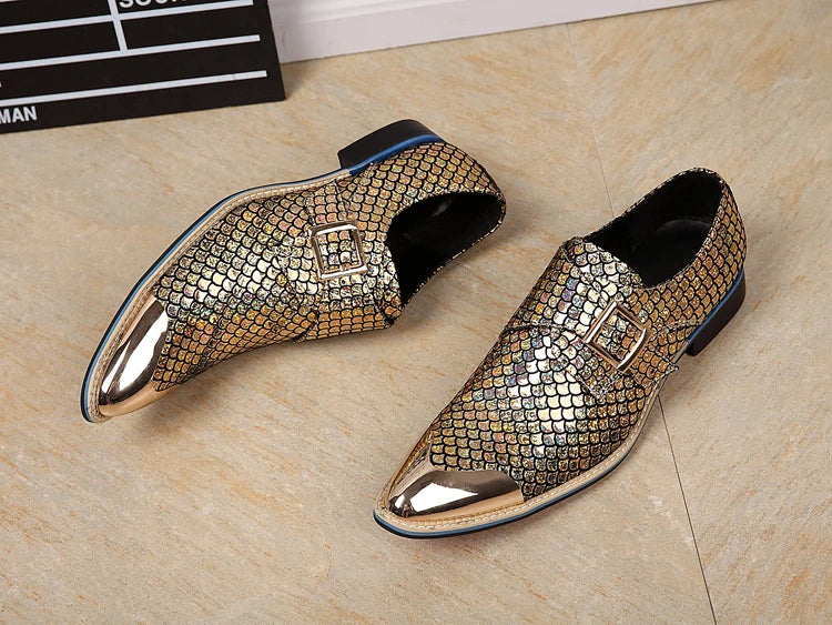 NA067 New Black Silver and Gold Color Dress Shoes Fashion Man Shoes Party Wear Male Leather Shoe Wedding Man Groom Wear