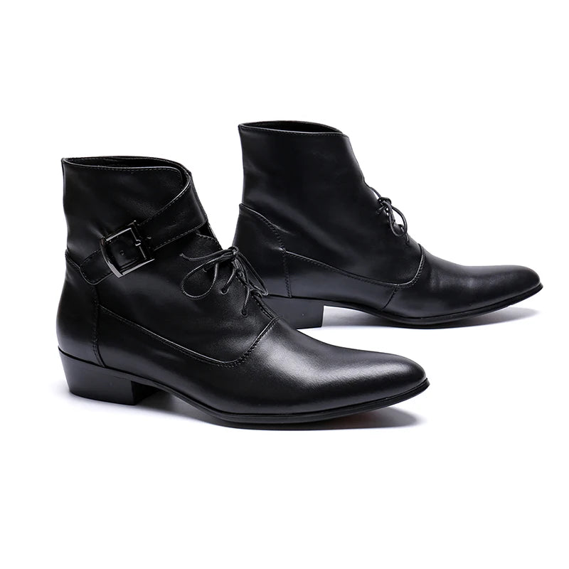NA145 New 2022 Spring Autumn Men Pointed Toe Height Increase Ankle Boots Male Fashion Leather Dress High Tops High Heels