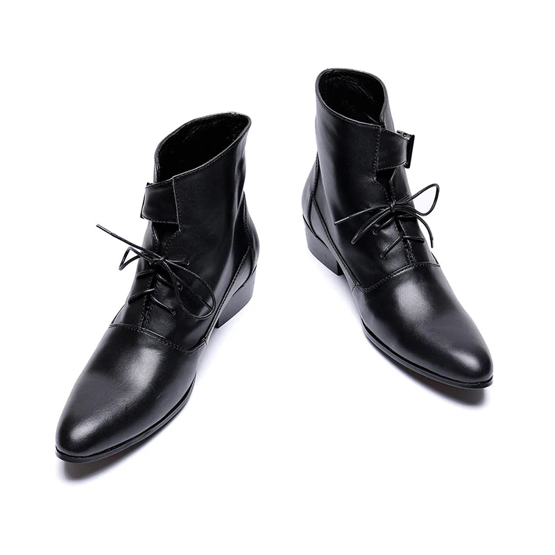 NA145 New 2022 Spring Autumn Men Pointed Toe Height Increase Ankle Boots Male Fashion Leather Dress High Tops High Heels