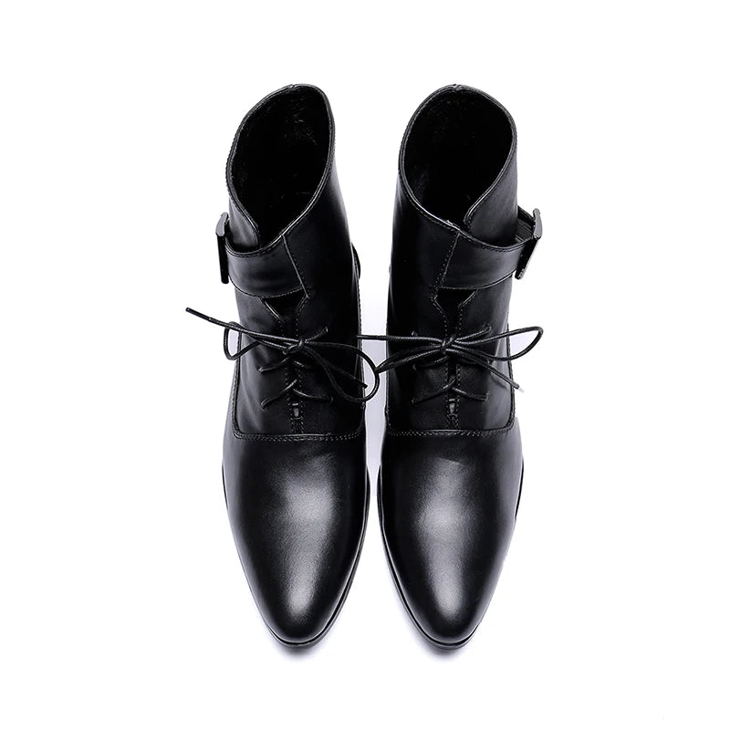 NA145 New 2022 Spring Autumn Men Pointed Toe Height Increase Ankle Boots Male Fashion Leather Dress High Tops High Heels