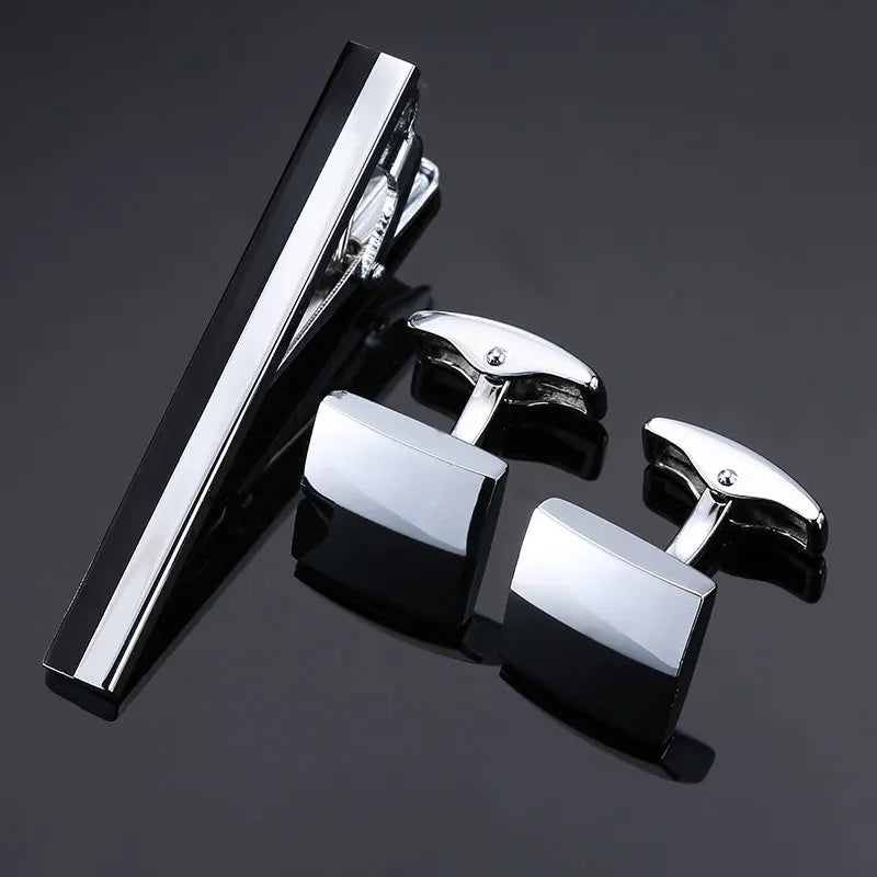 High Quality Cuff links necktie clip for tie pin for men's gift Classic pattern tie bars cufflinks tie clip set Men Jewelry