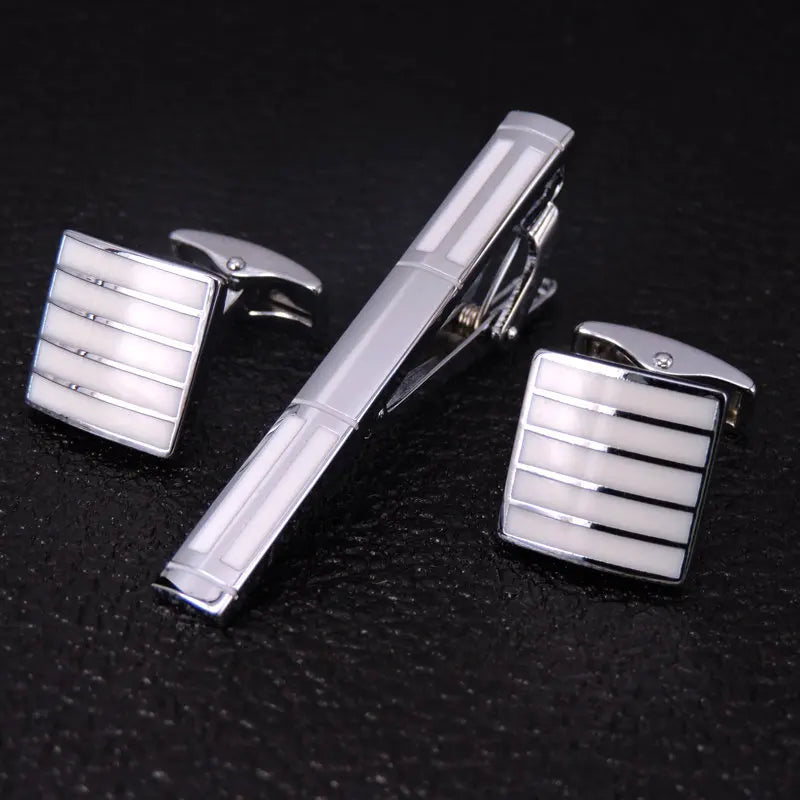 High Quality Cuff links necktie clip for tie pin for men's gift Classic pattern tie bars cufflinks tie clip set Men Jewelry