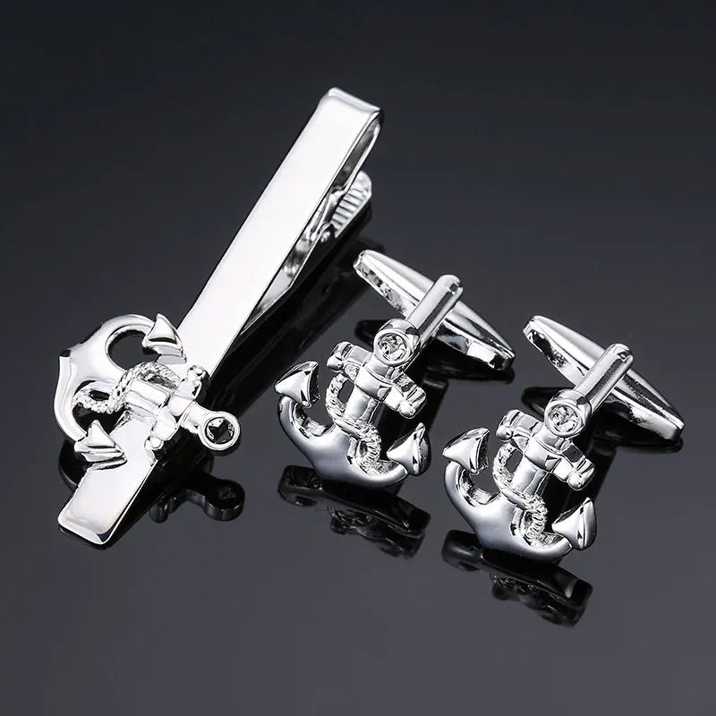 High Quality Cuff links necktie clip for tie pin for men's gift Classic pattern tie bars cufflinks tie clip set Men Jewelry
