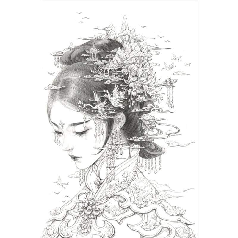 Aesthetic Ancient Style Painting Line Drawing Collection Book  Comic Character Copying Coloring Book