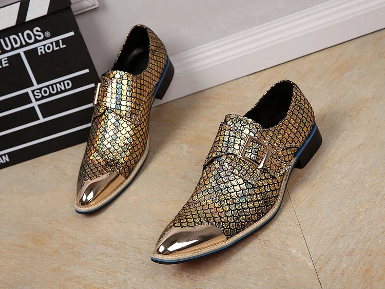 NA067 New Black Silver and Gold Color Dress Shoes Fashion Man Shoes Party Wear Male Leather Shoe Wedding Man Groom Wear