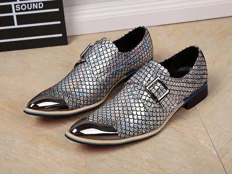 NA067 New Black Silver and Gold Color Dress Shoes Fashion Man Shoes Party Wear Male Leather Shoe Wedding Man Groom Wear