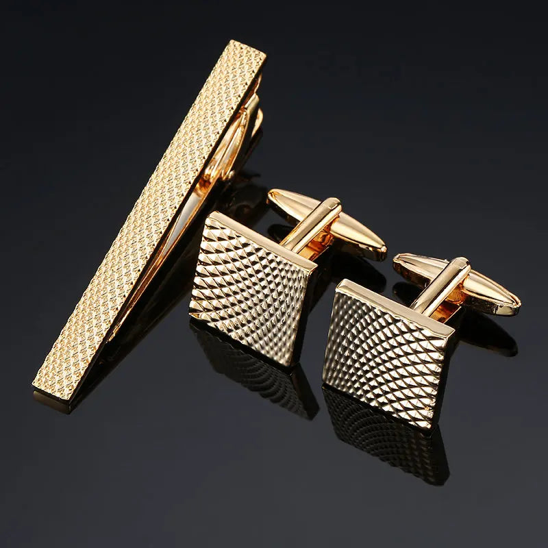High Quality Cuff links necktie clip for tie pin for men's gift Classic pattern tie bars cufflinks tie clip set Men Jewelry