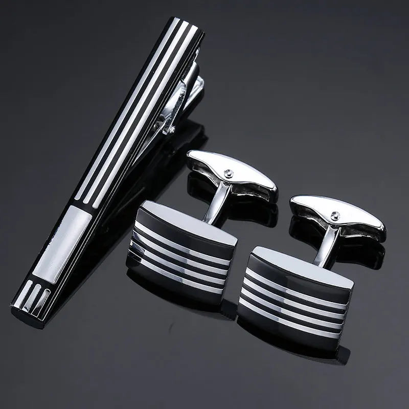 High Quality Cuff links necktie clip for tie pin for men's gift Classic pattern tie bars cufflinks tie clip set Men Jewelry