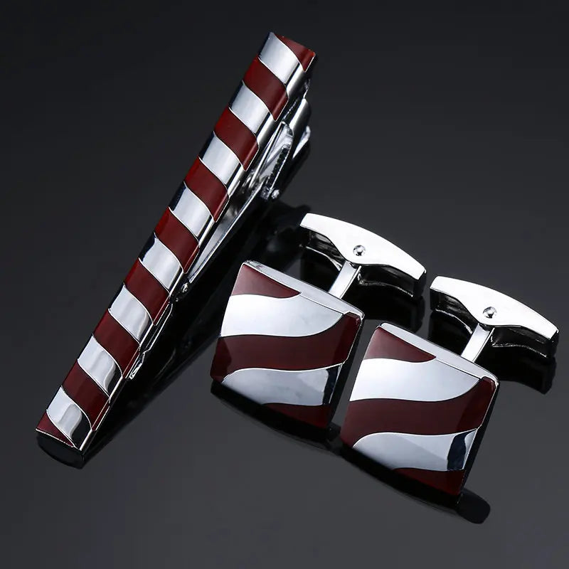 High Quality Cuff links necktie clip for tie pin for men's gift Classic pattern tie bars cufflinks tie clip set Men Jewelry