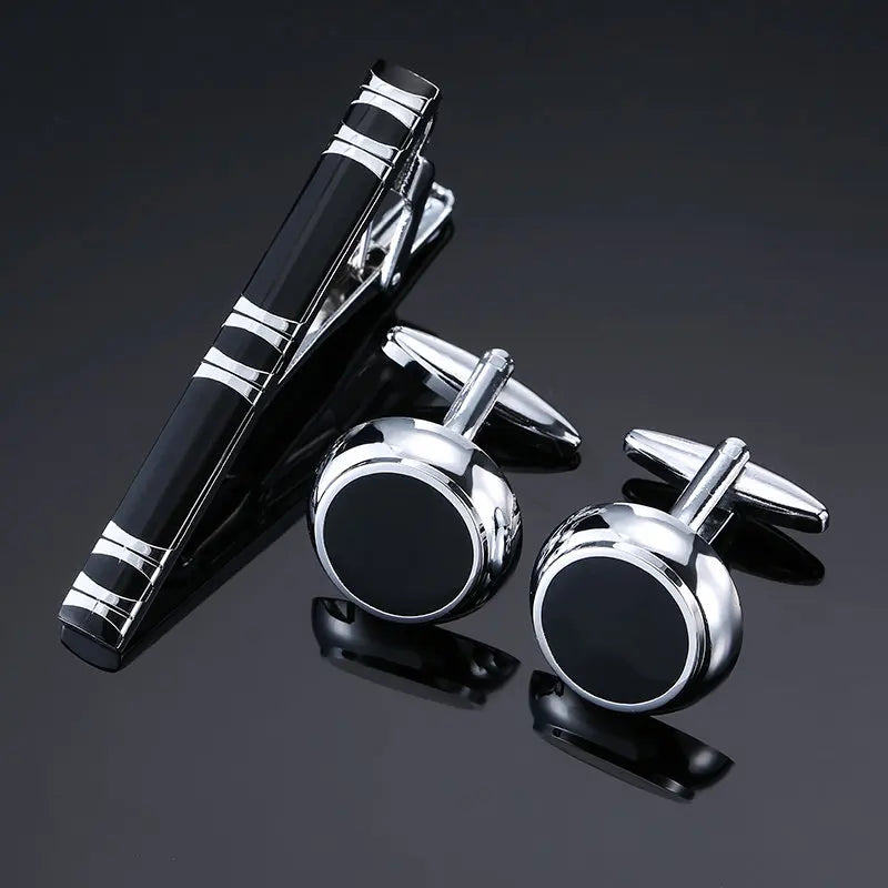 High Quality Cuff links necktie clip for tie pin for men's gift Classic pattern tie bars cufflinks tie clip set Men Jewelry