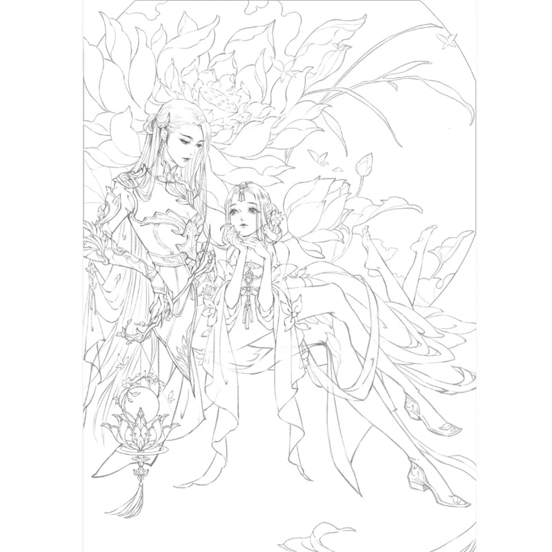 Aesthetic Ancient Style Painting Line Drawing Collection Book  Comic Character Copying Coloring Book