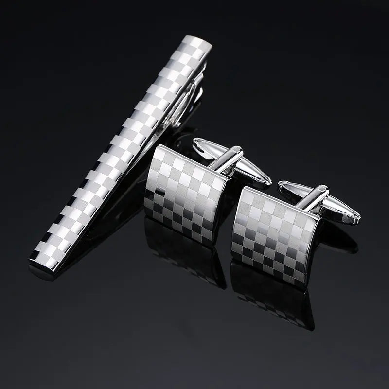 High Quality Cuff links necktie clip for tie pin for men's gift Classic pattern tie bars cufflinks tie clip set Men Jewelry