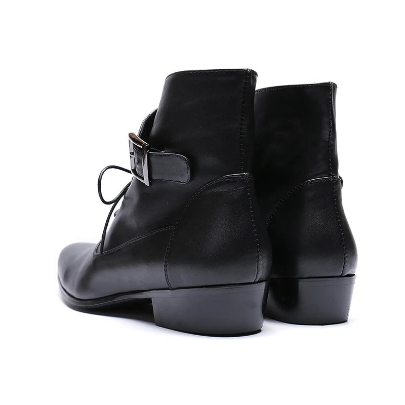 NA145 New 2022 Spring Autumn Men Pointed Toe Height Increase Ankle Boots Male Fashion Leather Dress High Tops High Heels
