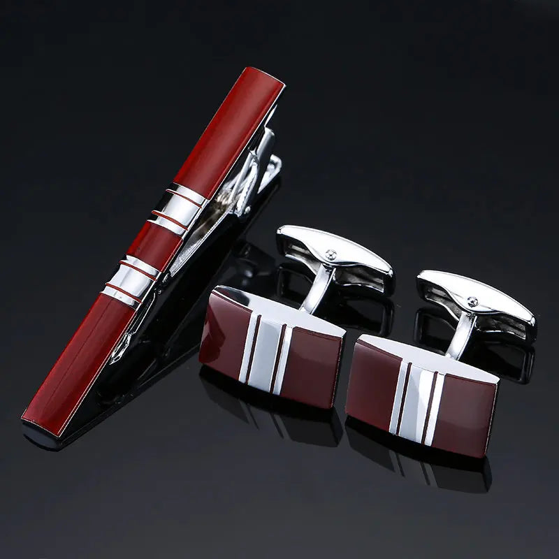 High Quality Cuff links necktie clip for tie pin for men's gift Classic pattern tie bars cufflinks tie clip set Men Jewelry