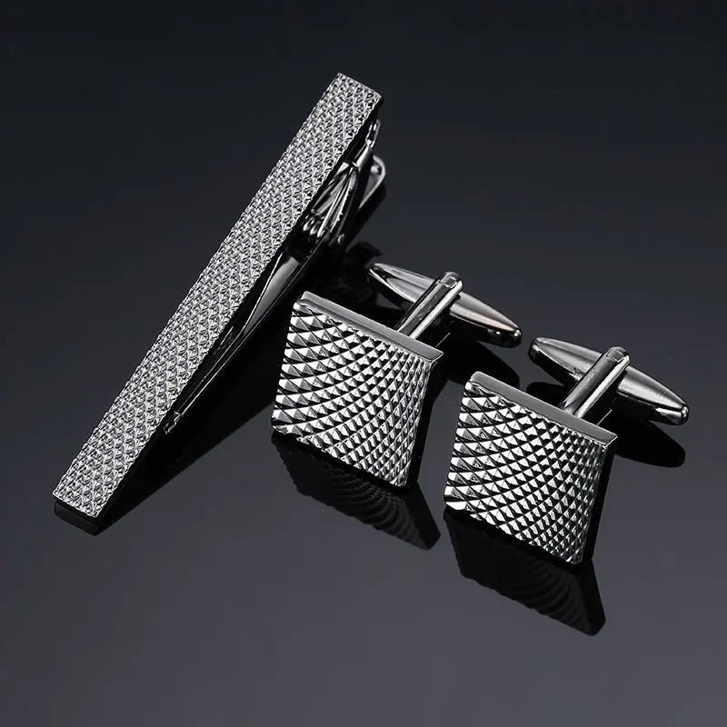 High Quality Cuff links necktie clip for tie pin for men's gift Classic pattern tie bars cufflinks tie clip set Men Jewelry