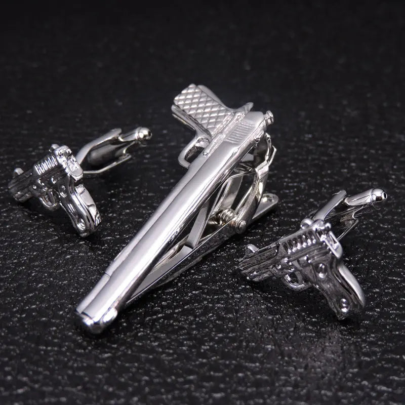 High Quality Cuff links necktie clip for tie pin for men's gift Classic pattern tie bars cufflinks tie clip set Men Jewelry