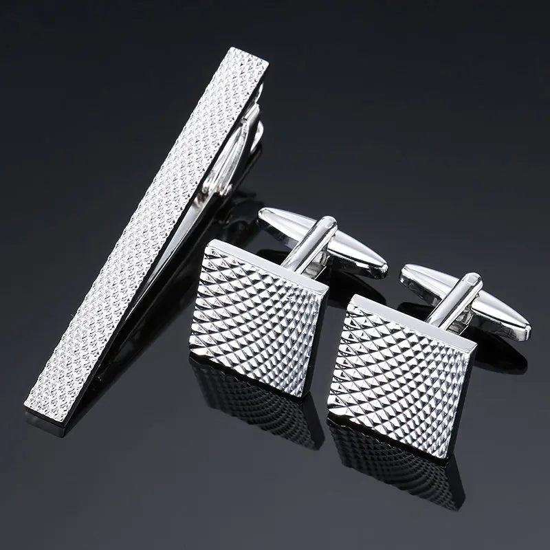 High Quality Cuff links necktie clip for tie pin for men's gift Classic pattern tie bars cufflinks tie clip set Men Jewelry