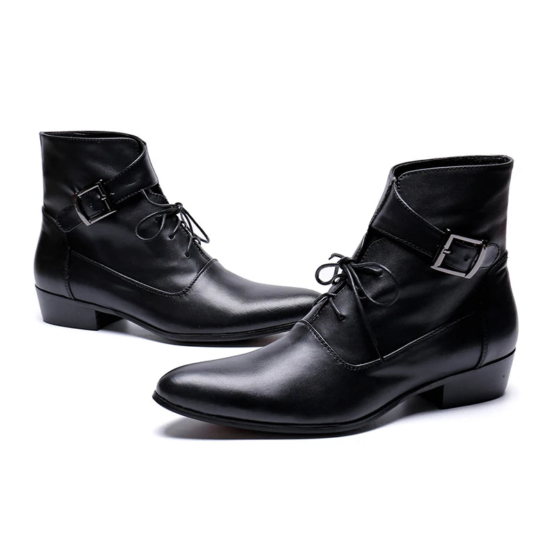 NA145 New 2022 Spring Autumn Men Pointed Toe Height Increase Ankle Boots Male Fashion Leather Dress High Tops High Heels
