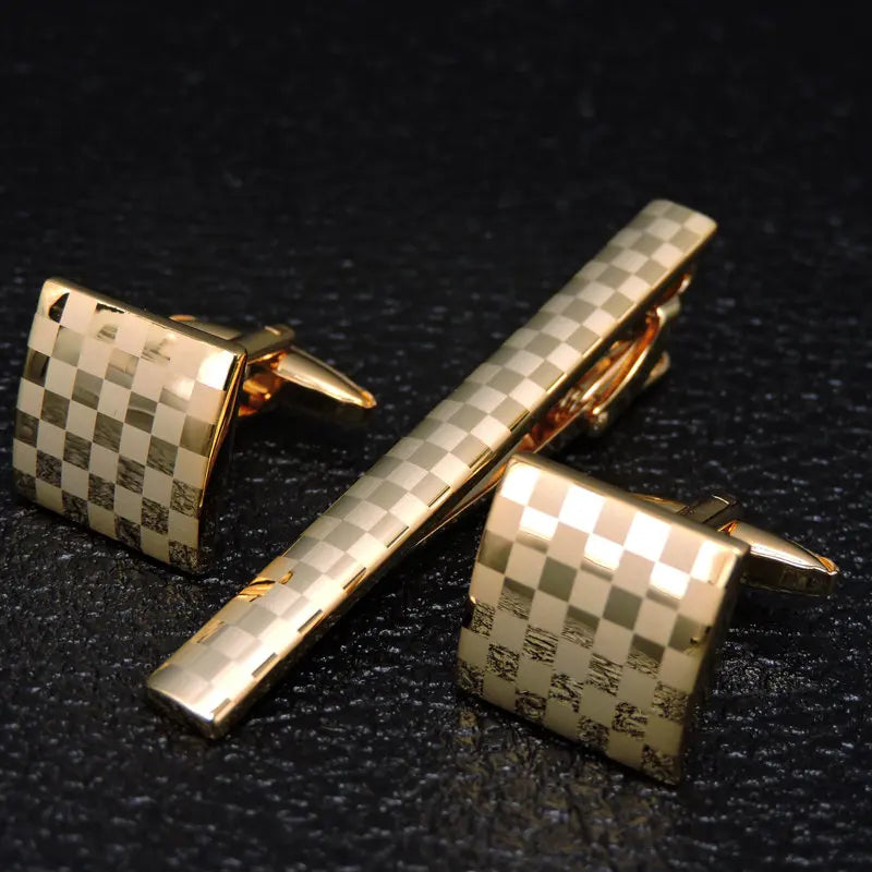 High Quality Cuff links necktie clip for tie pin for men's gift Classic pattern tie bars cufflinks tie clip set Men Jewelry
