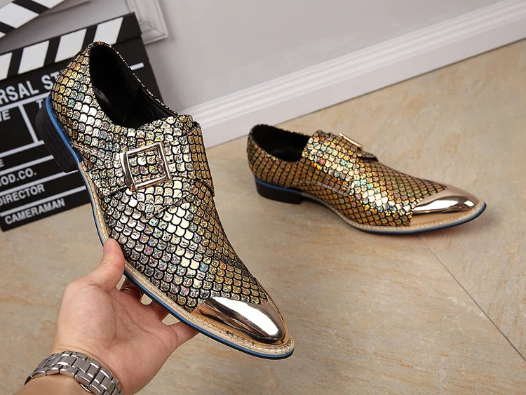 NA067 New Black Silver and Gold Color Dress Shoes Fashion Man Shoes Party Wear Male Leather Shoe Wedding Man Groom Wear