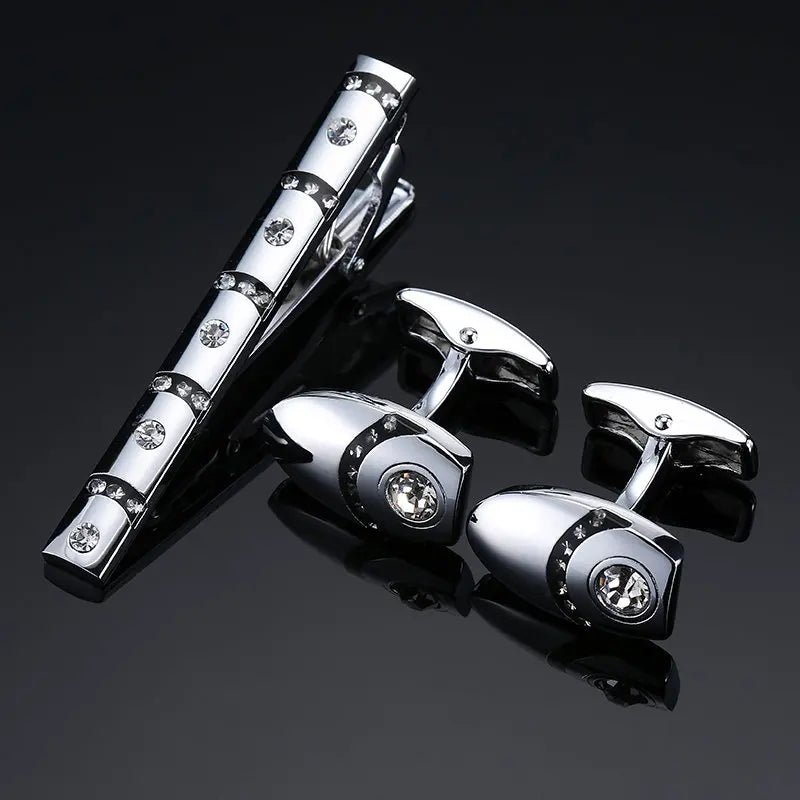 High Quality Cuff links necktie clip for tie pin for men's gift Classic pattern tie bars cufflinks tie clip set Men Jewelry