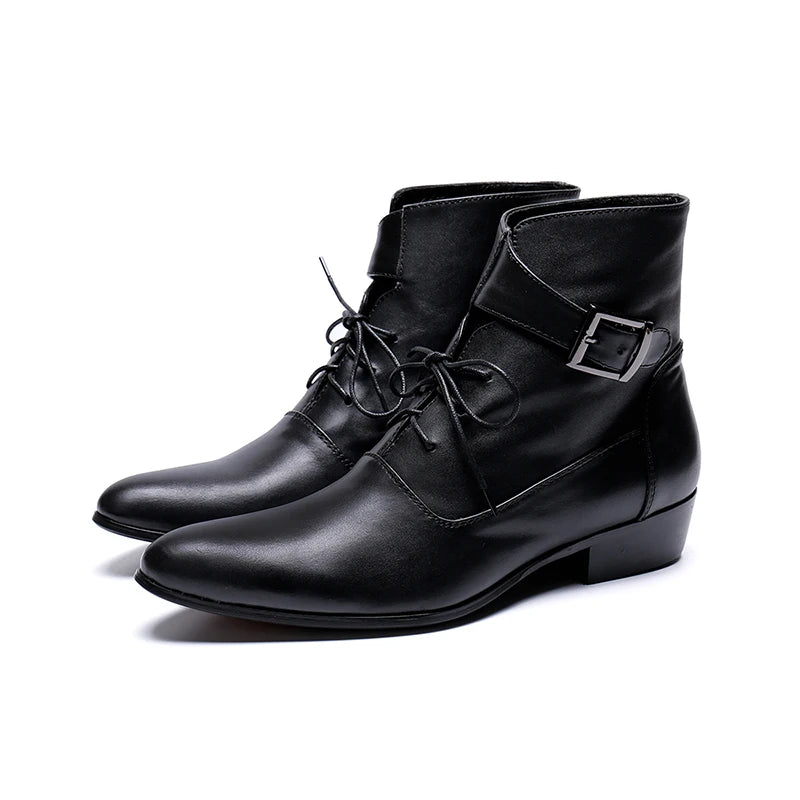 NA145 New 2022 Spring Autumn Men Pointed Toe Height Increase Ankle Boots Male Fashion Leather Dress High Tops High Heels