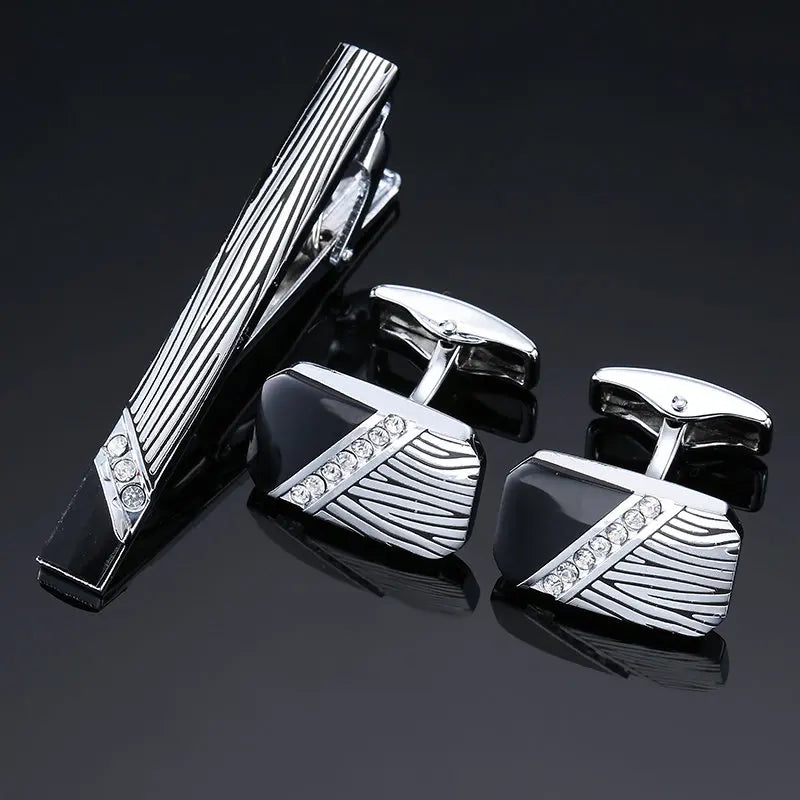 High Quality Cuff links necktie clip for tie pin for men's gift Classic pattern tie bars cufflinks tie clip set Men Jewelry