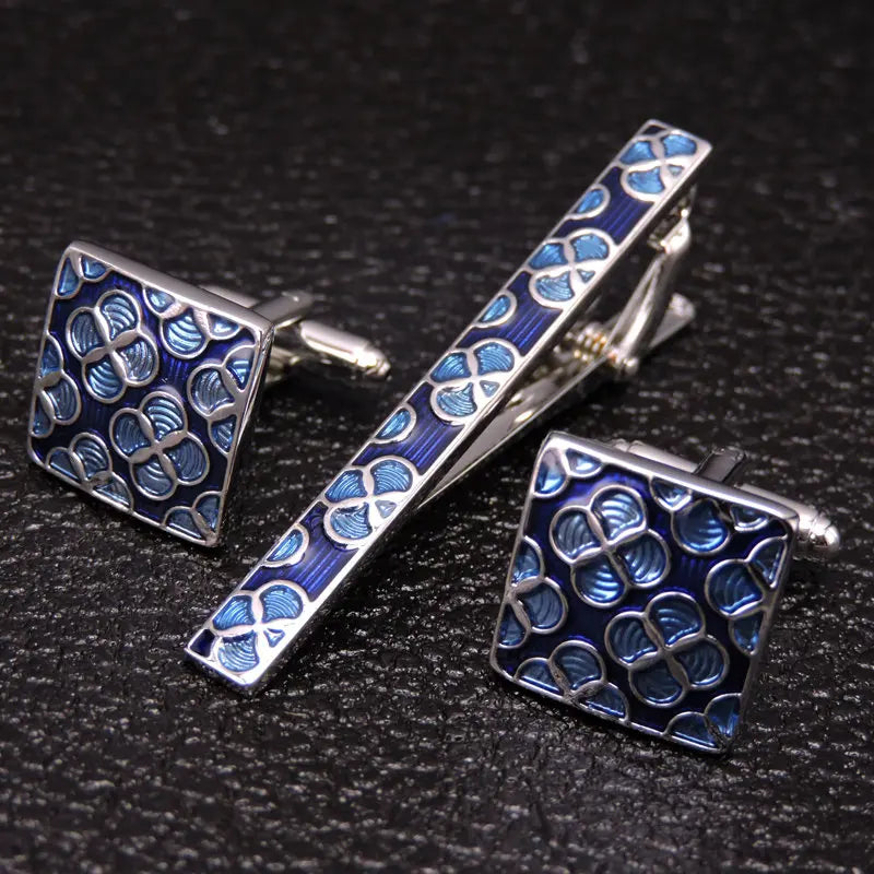 High Quality Cuff links necktie clip for tie pin for men's gift Classic pattern tie bars cufflinks tie clip set Men Jewelry