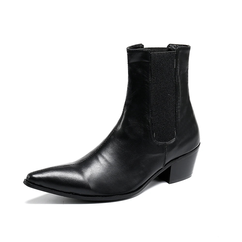 NA367 High Heels Men Boots Pointed Toe Black Genuine Leather Boots Men Handsome Ankle Boots for Men Wedding Party Cowboy Zapatos