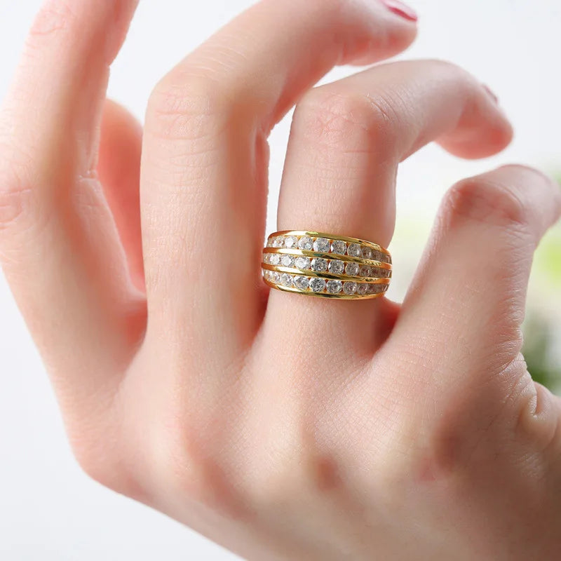 Q230 Women's Cocktail Ring Gold Plated Cubic Zirconia Channel Setting Round Stone Party Fashion Jewelry