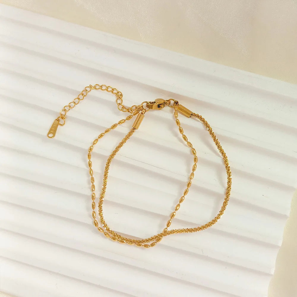 Cross Border New Double Layered Bracelet Delicate Rice Beaded Bracelet Accessories Versatile High End Jewelry for Women 18k Gold