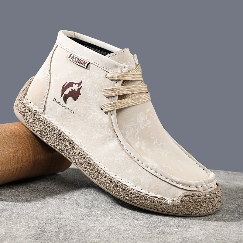 Factory Supply Accept OEM Service Handmade Stitched Microfiber Leather Comfortable Slip-On Middle Top Men Casual Sneaker Boots