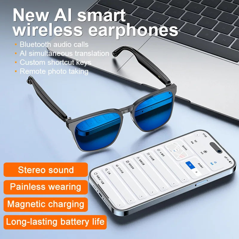 Smart Bluetooth Glasses Anti Blue Light AI Translation Music Call Open Ear Headphones
